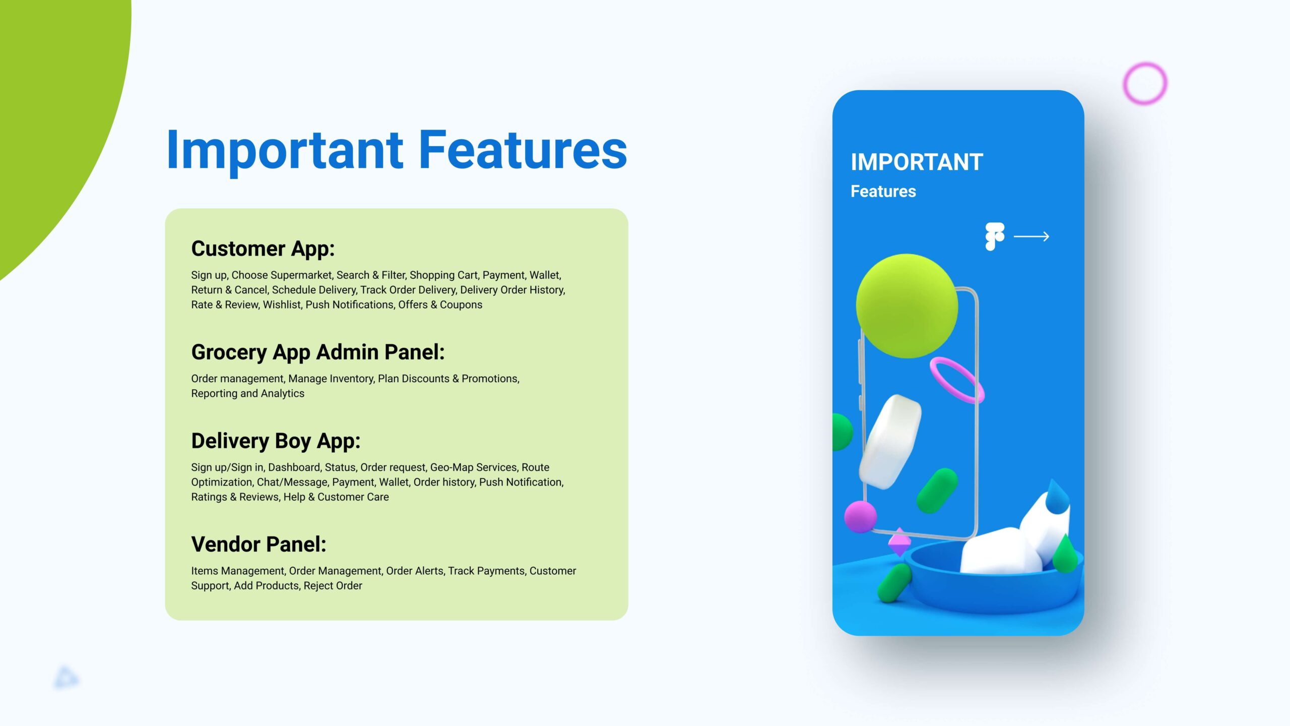 Important Features list for apps like Instacart