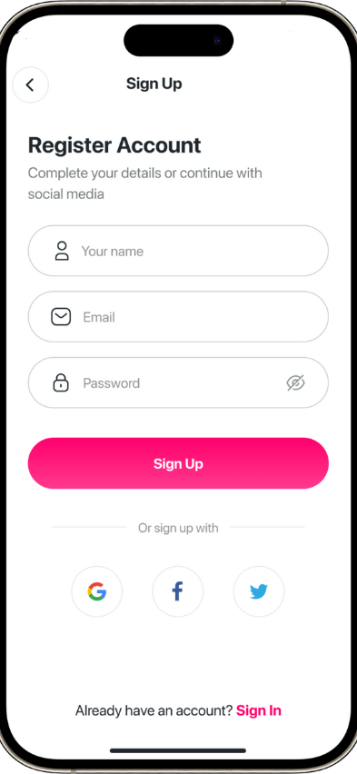 Foodpanda Clone registration screen