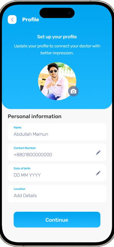 Practo Clone user profile screen