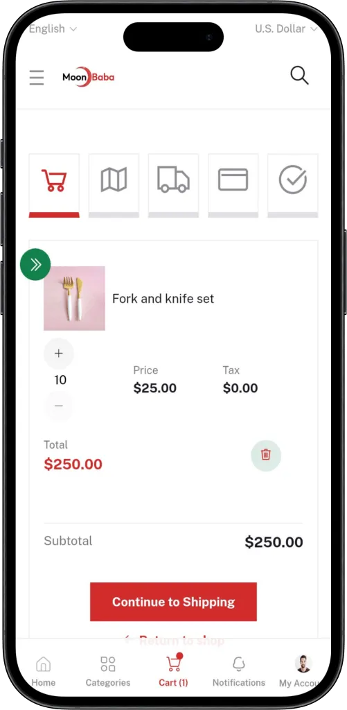 alibaba clone cart product screen