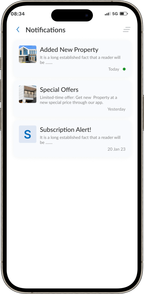 Wimdu Clone Push Notifications Screen