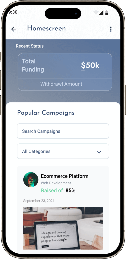 Kickstarter Clone Homescreen