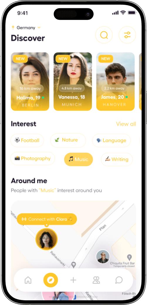 Bumble clone discover users around you screen