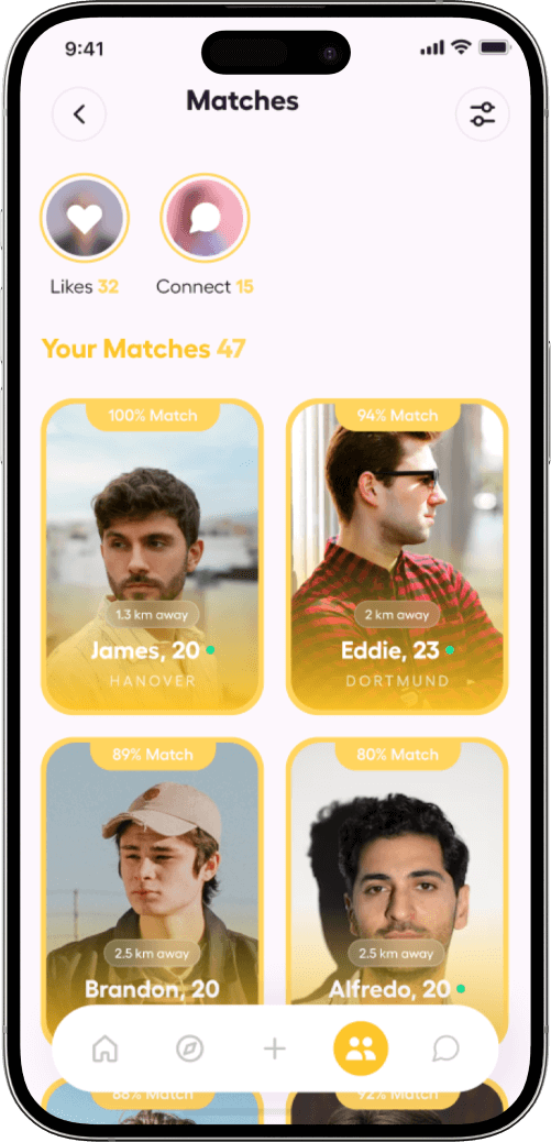 Bumble clone likes and matches screen