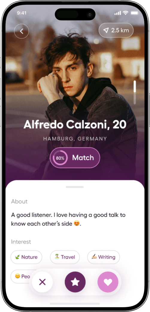 Bumble clone profile overview screen
