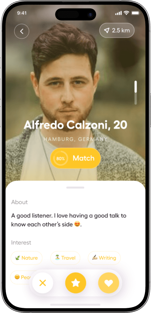 Bumble clone profile overview screen