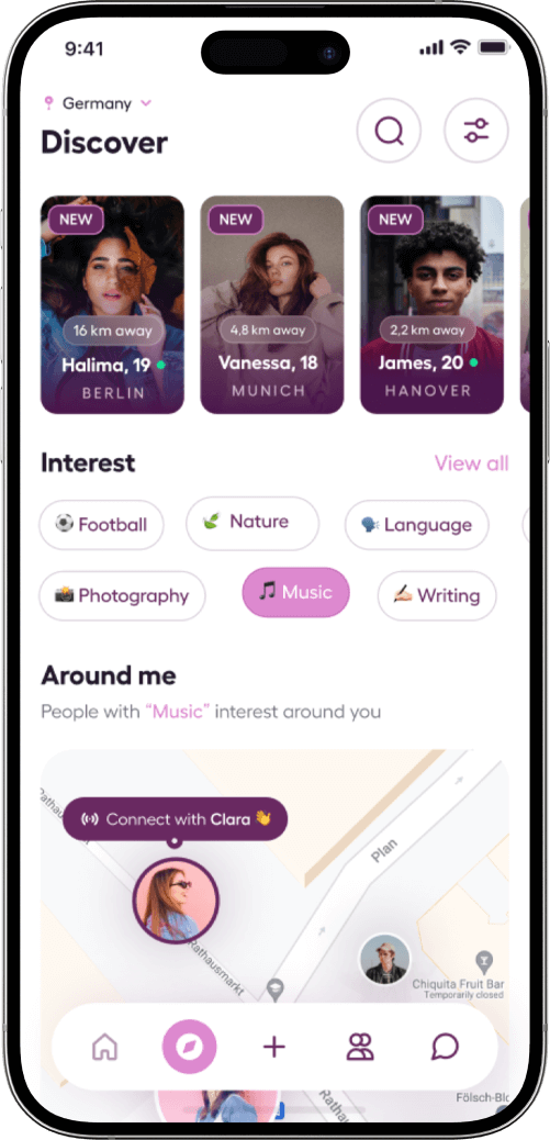 Hinge clone discover users around you screen