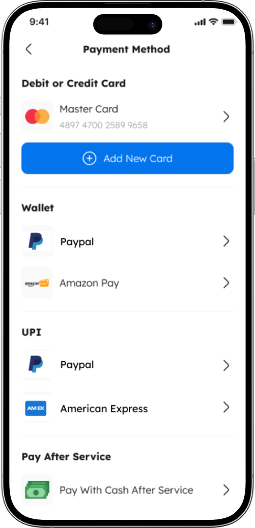 Home services app payment screen