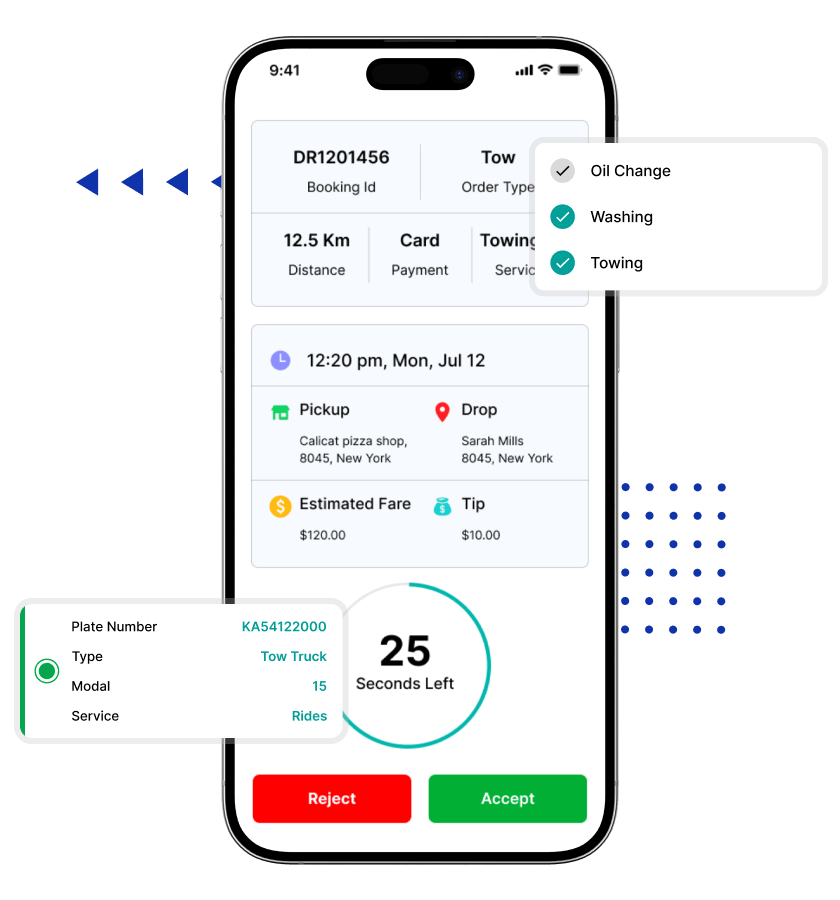 Driver features of Uber for tow truck app