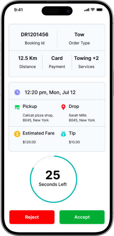 Uber for tow truck accept or reject order