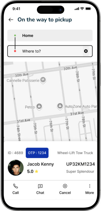 Uber for tow truck driver details screen