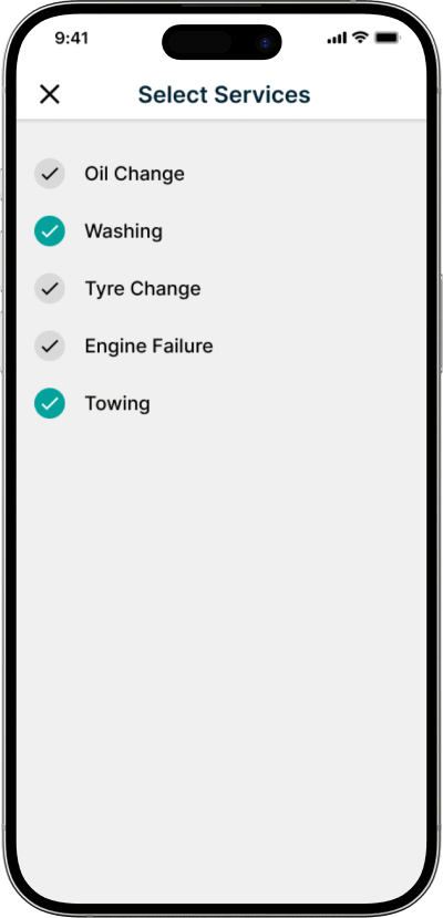 Uber for tow truck service selection screen