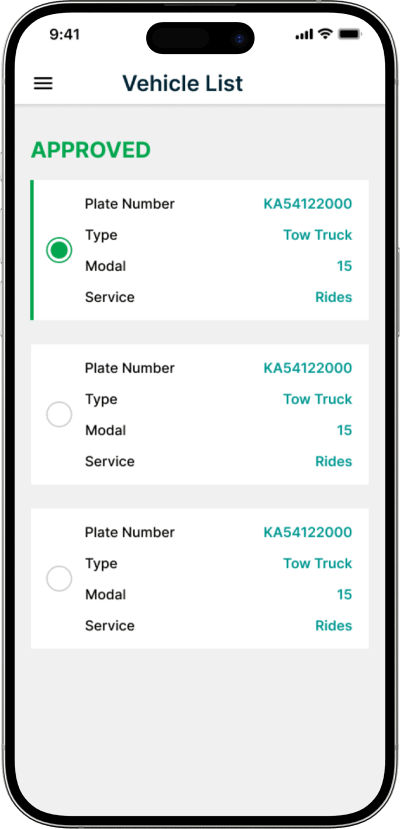 Uber for tow truck vehicle details screen