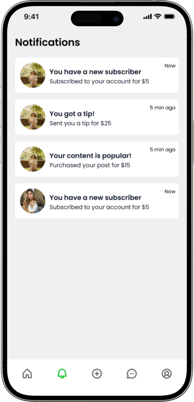 Fanvue clone notifications screen