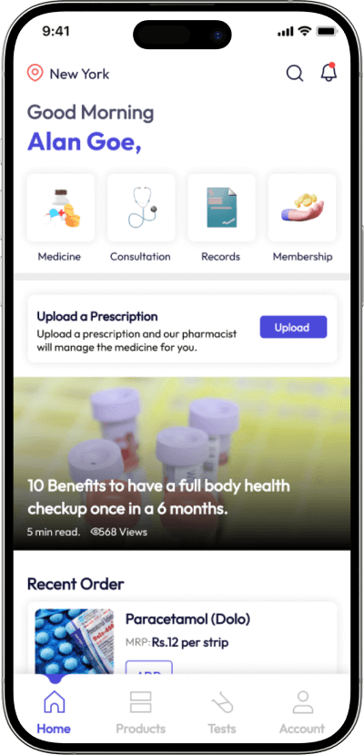 Medicine Delivery app homescreen