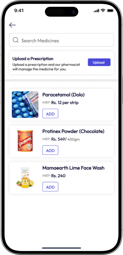 Medicine delivery app upload prescription screen