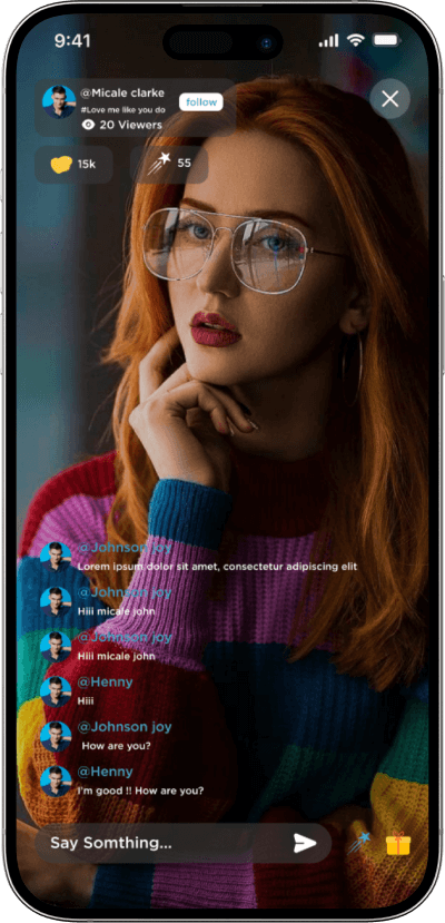Periscope clone live stream and comments screen