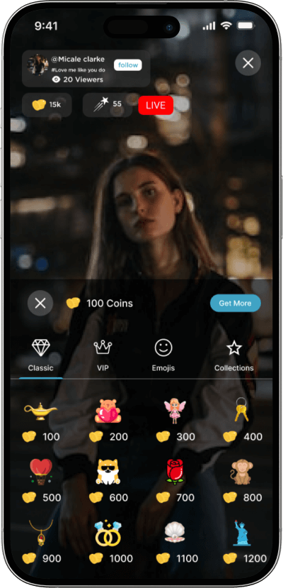 Periscope clone virtual gifts screen