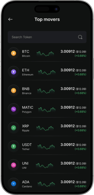 Trust wallet clone top movers screen