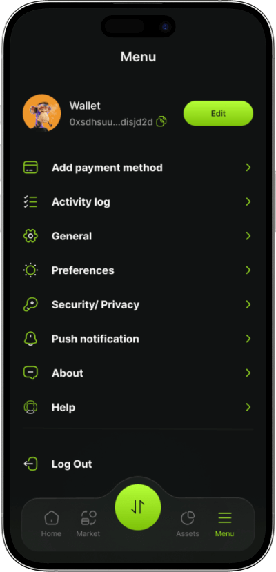 Trust wallet clone user profile screen