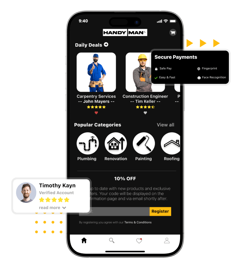 Uber for handyman app features for professionals