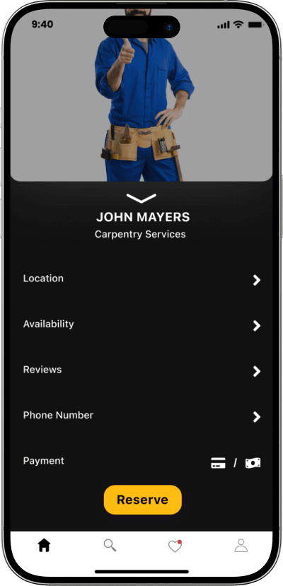 Uber for handyman app service booking screen