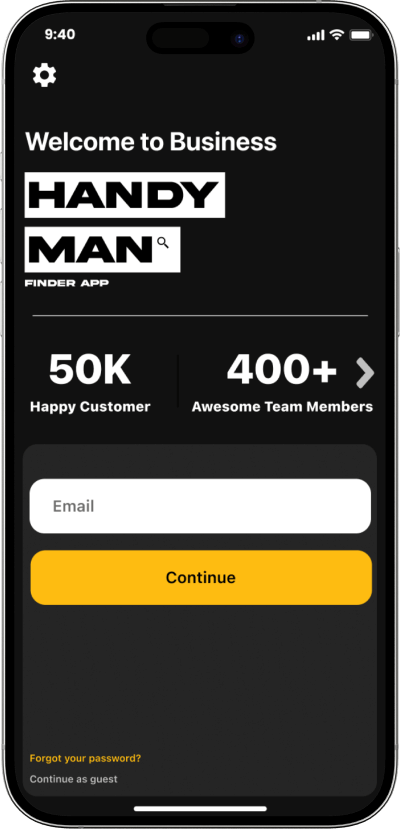 Uber for handyman app welcome screen