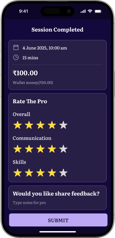 Astrotalk clone session rating screen