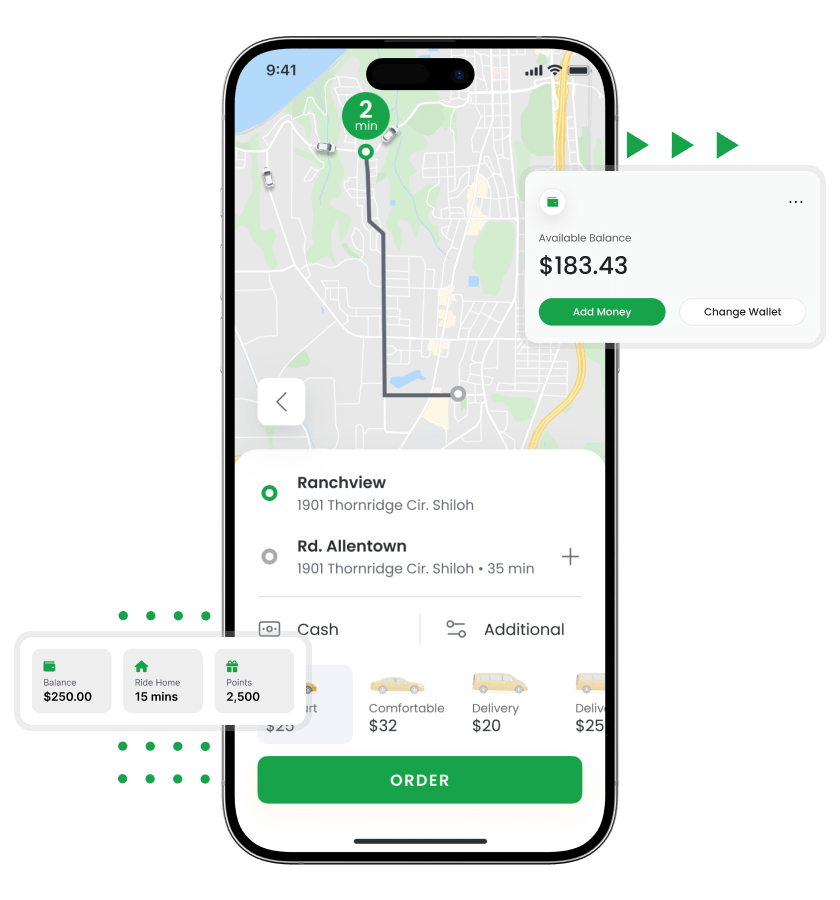 Grab clone ride booking and available balance feature