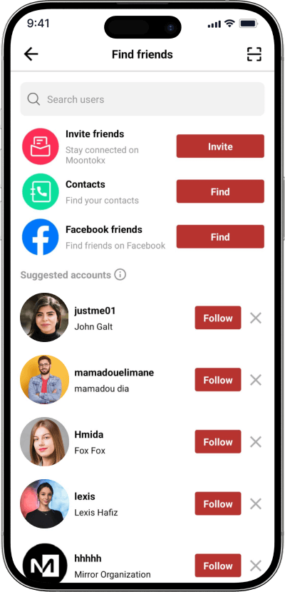 RedNote clone find friends screen