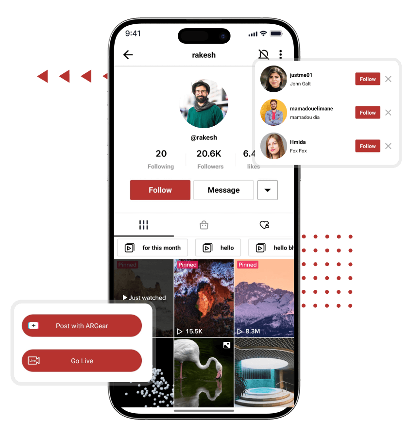 RedNote clone live streaming and follow other people feature