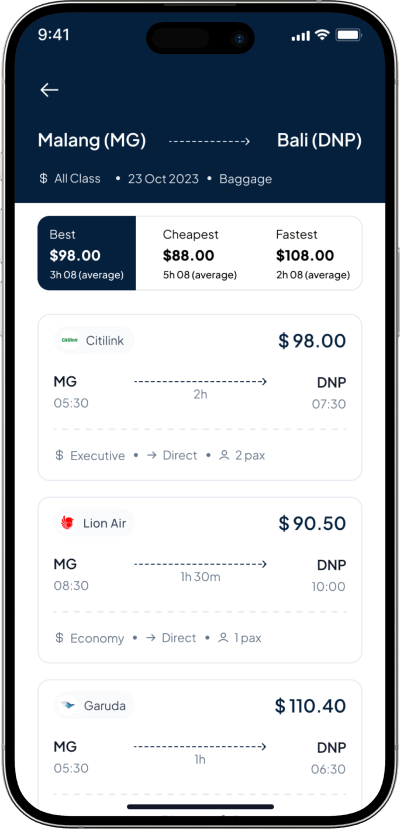 Skyscanner clone available flights screen