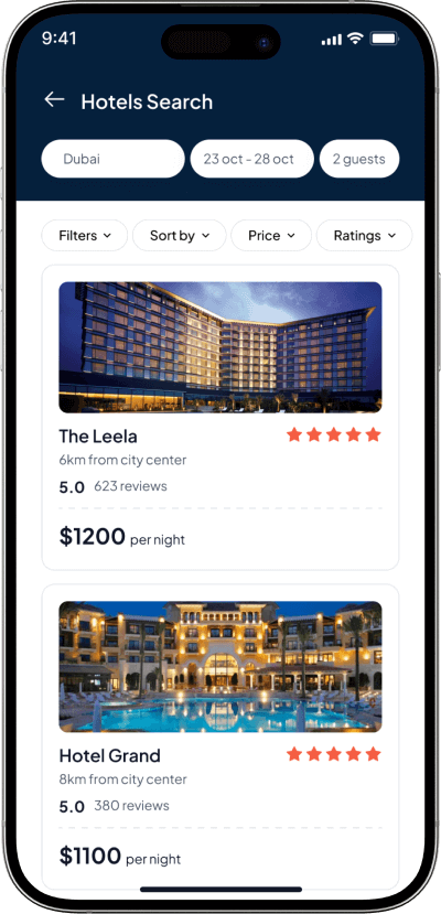 Skyscanner clone available hotels screen