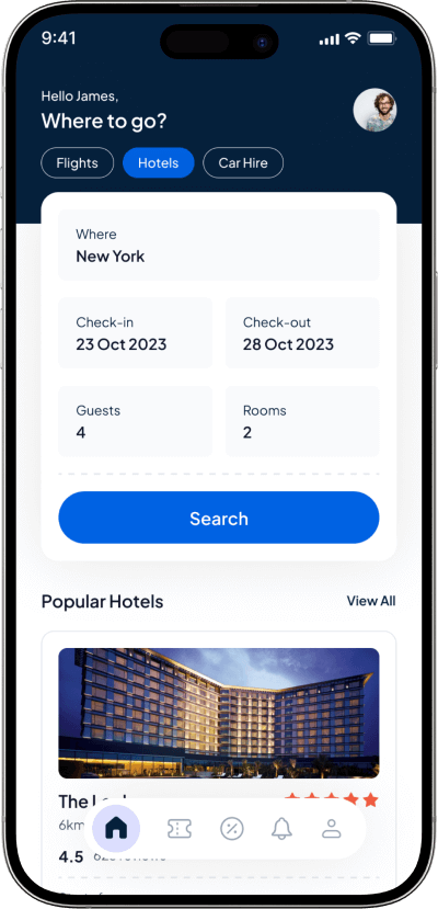 Skyscanner clone hotel search screen