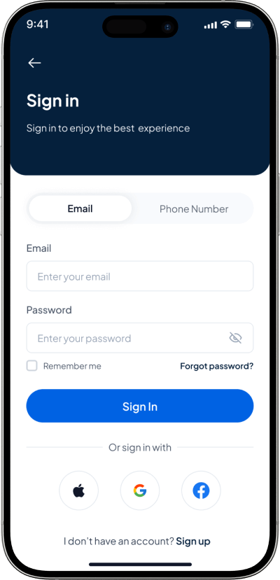 Skyscanner clone login screen