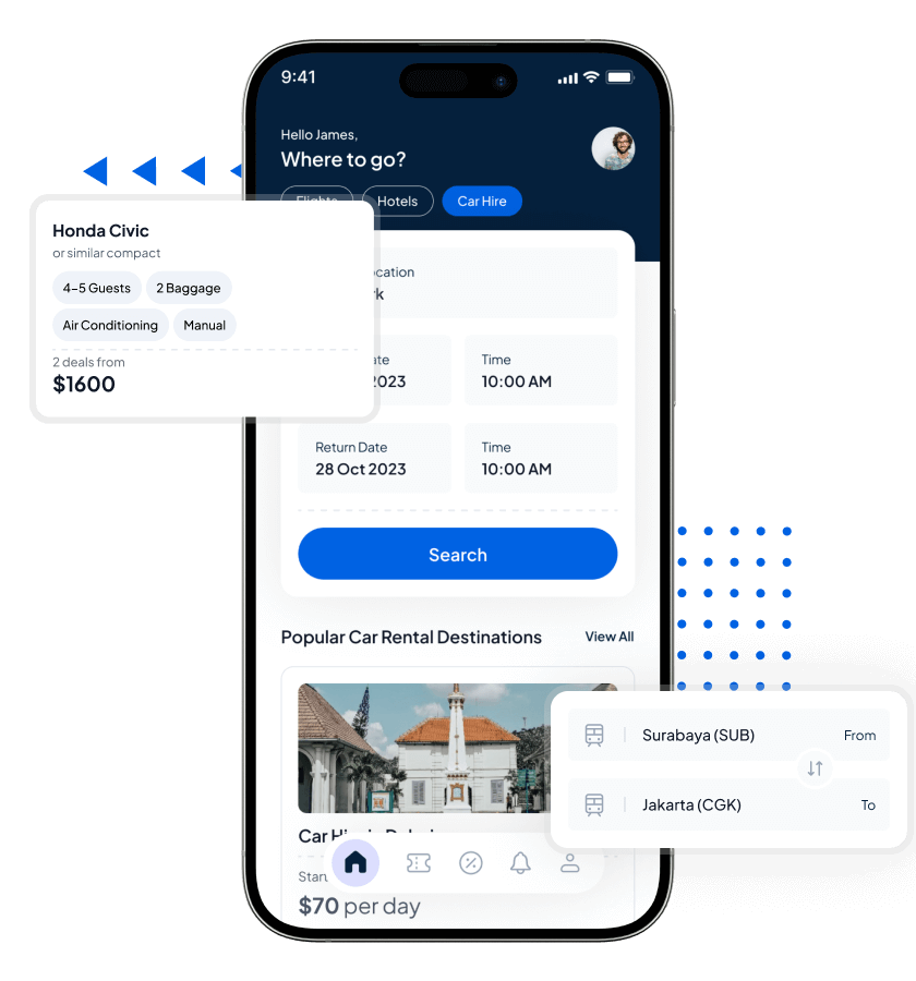 Skyscanner clone rental car overview feature