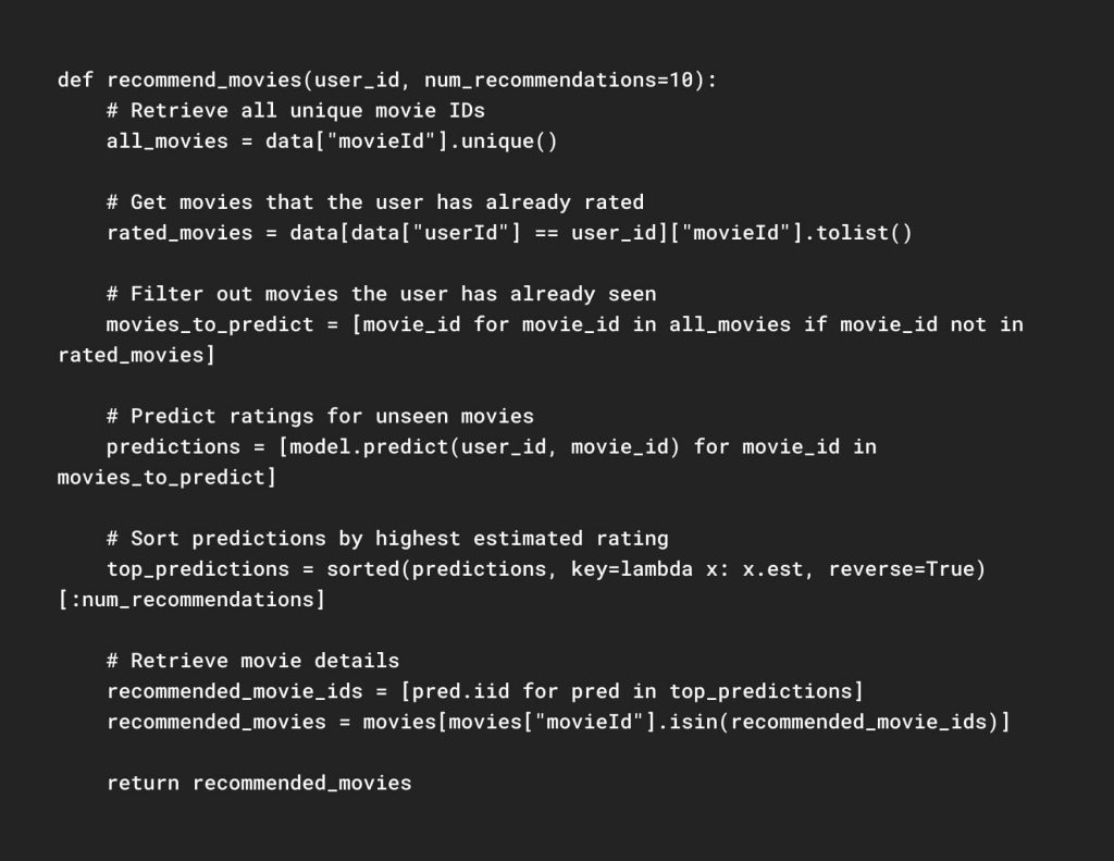 Generate Movie Recommendations for a User code1