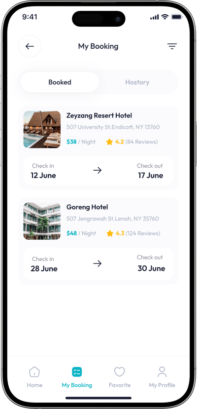 Jovago clone Booking history screen