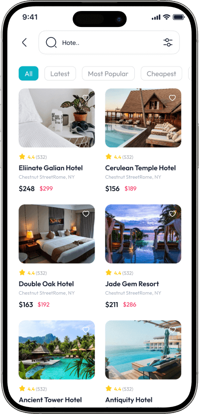 Jovago clone search results screen