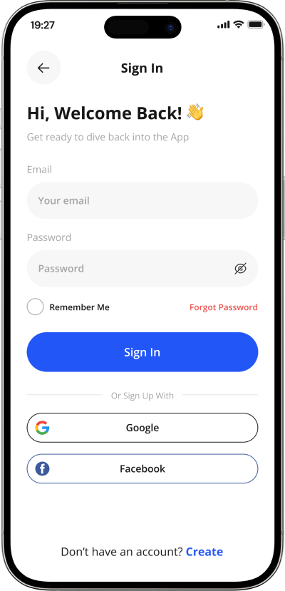 Shpock clone login screen