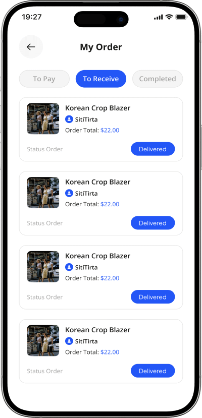 Shpock clone order history screen