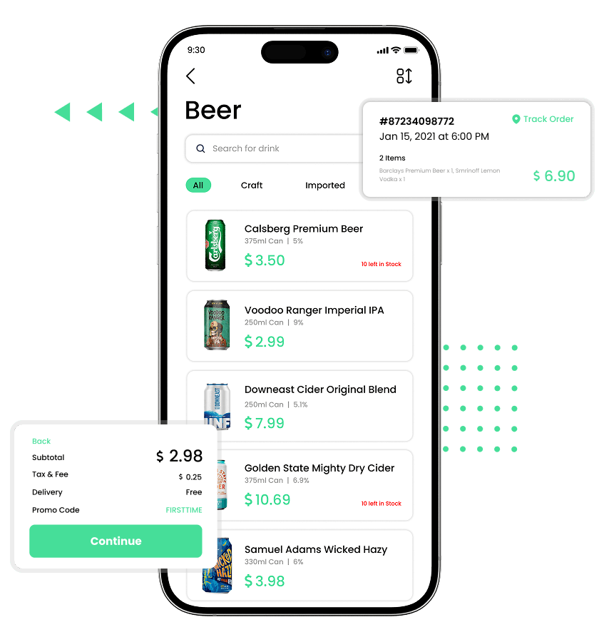 Drizly clone search result, detailed invoice and track order feature