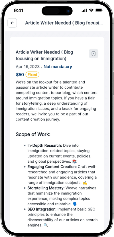 Freelancer marketplace script job details screen