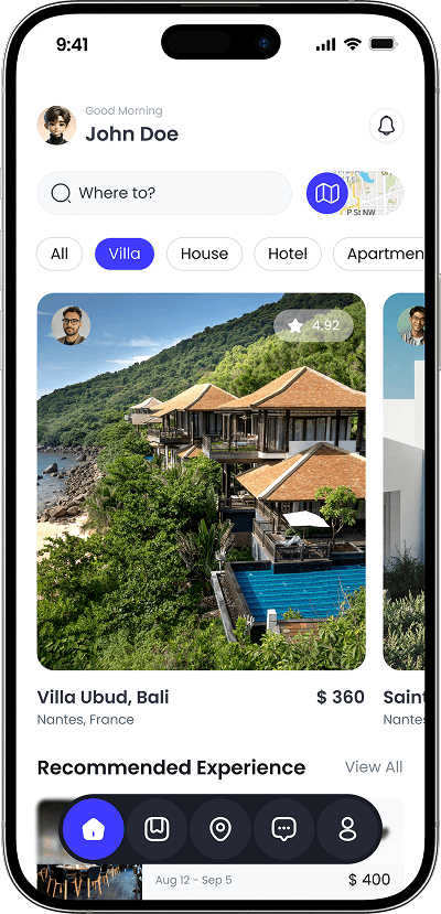 HolidayLettings clone homescreen