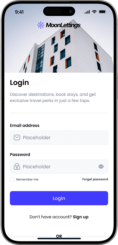 HolidayLettings clone login screen