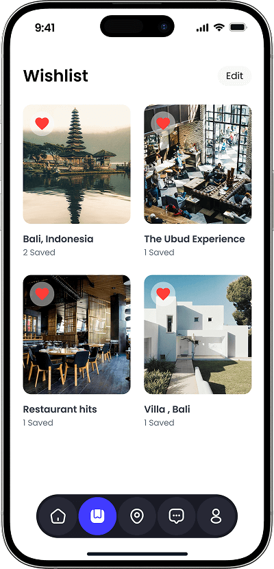 HolidayLettings clone wishlist screen