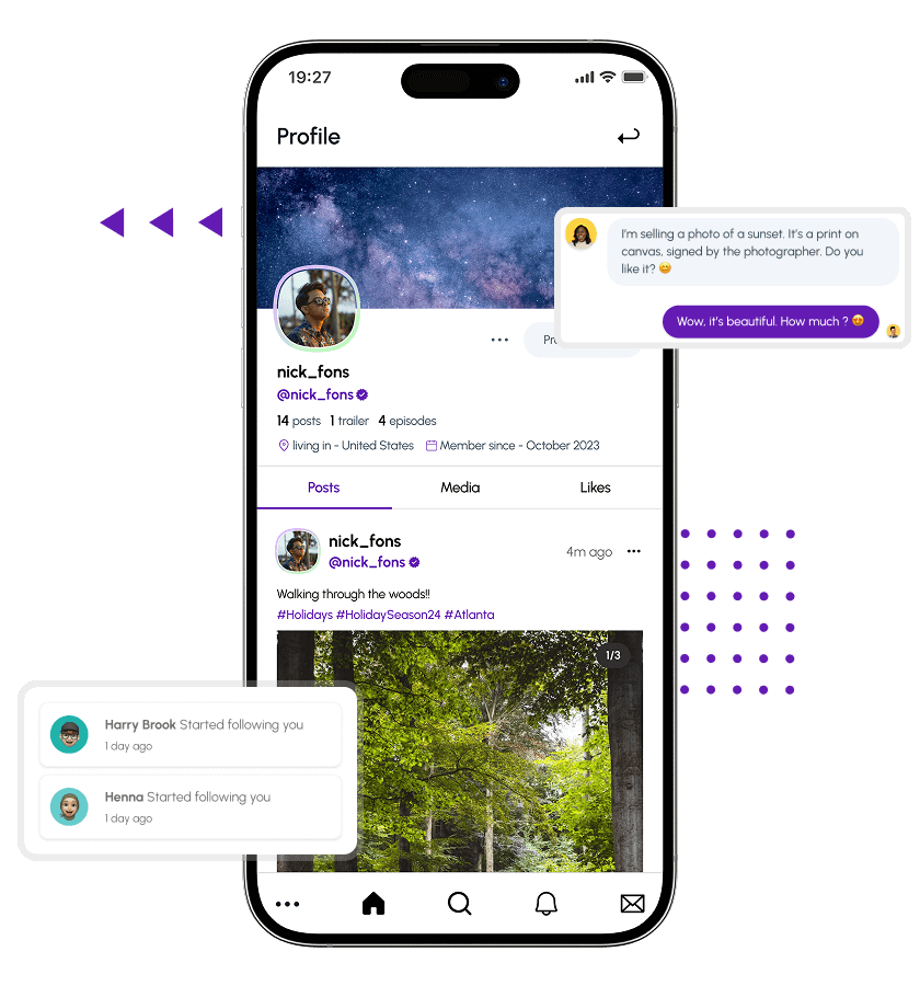 Microblogging App user profile and notification feature