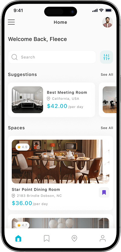 Space rental script Homescreen
