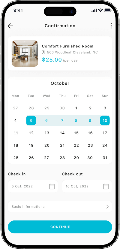 Space rental script calendar booking screen