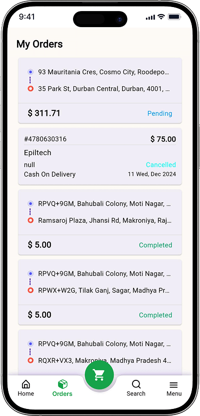 Super app my orders screen